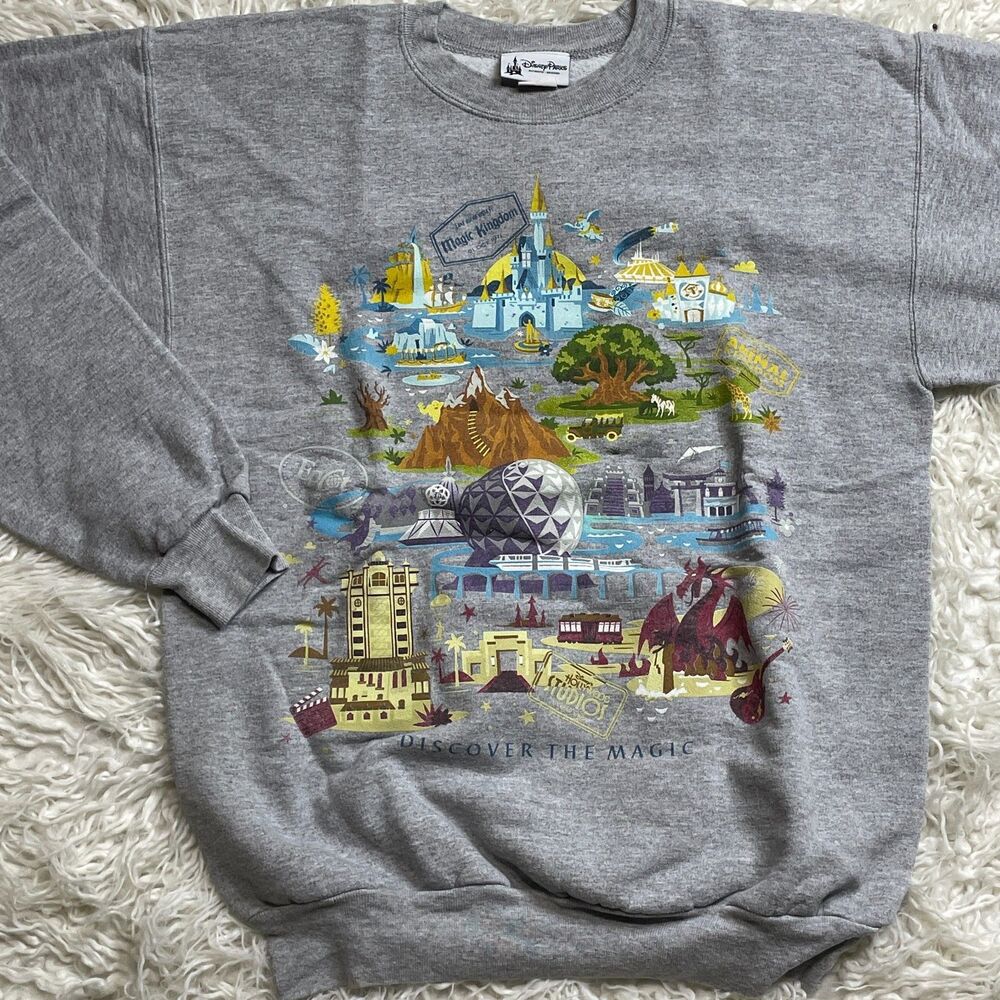 Walt Disney Parks Adult Discover the Magic Crewneck Sweatshirt Size Small Gray - Picture 2 of 11